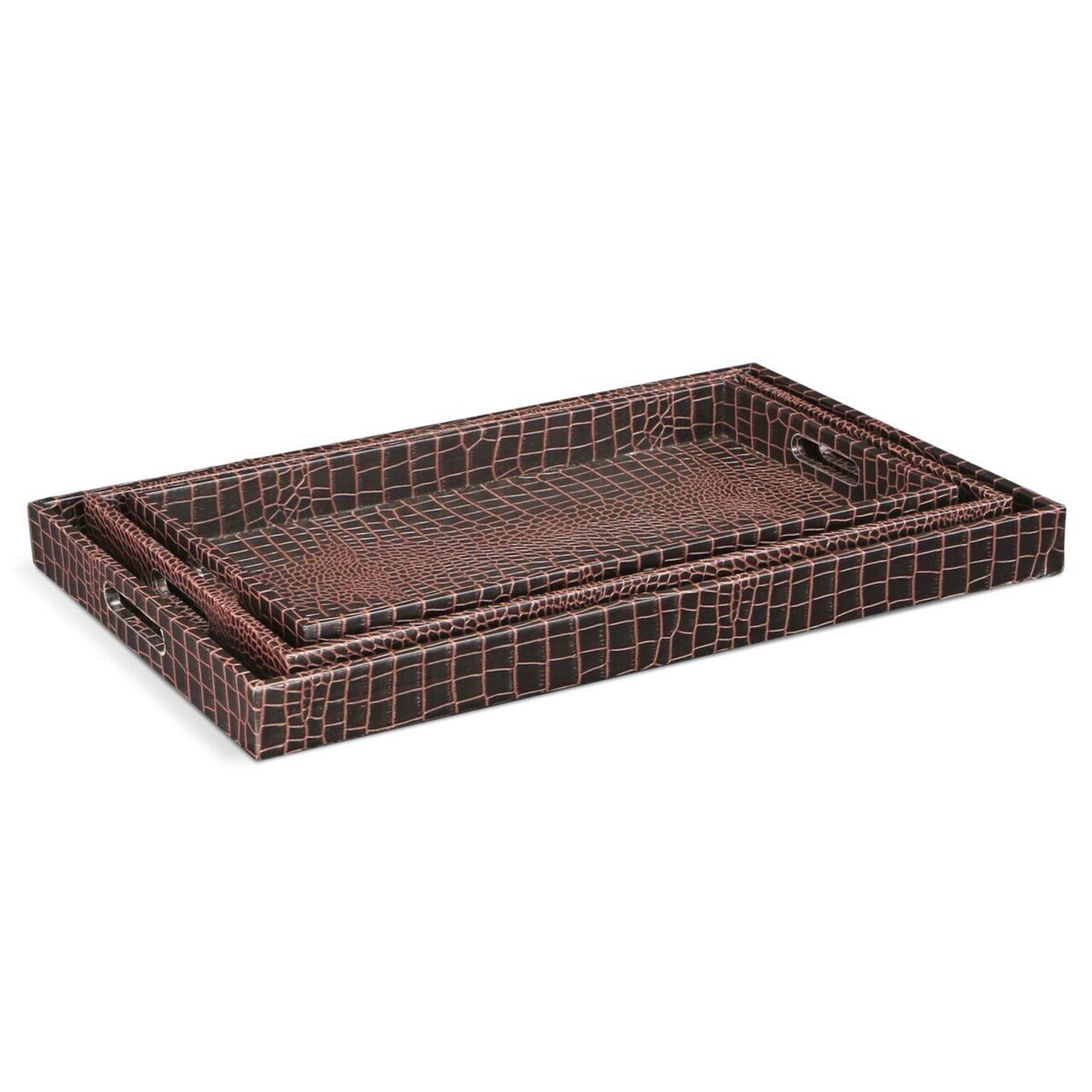 Contemporary Home Living Set of 3 Brown Alligator Rectangular Trays 23"
